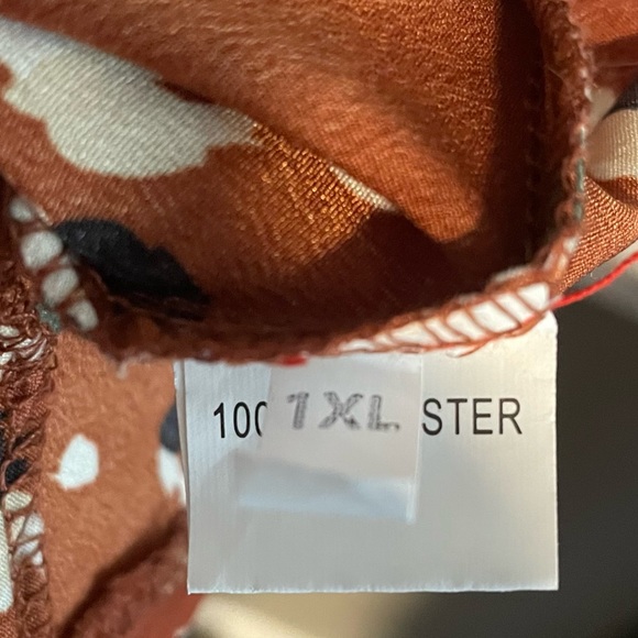 Lace Paint Stroke Leopard Print Rust Long Sleeve Flowy Dress. - Picture 9 of 10